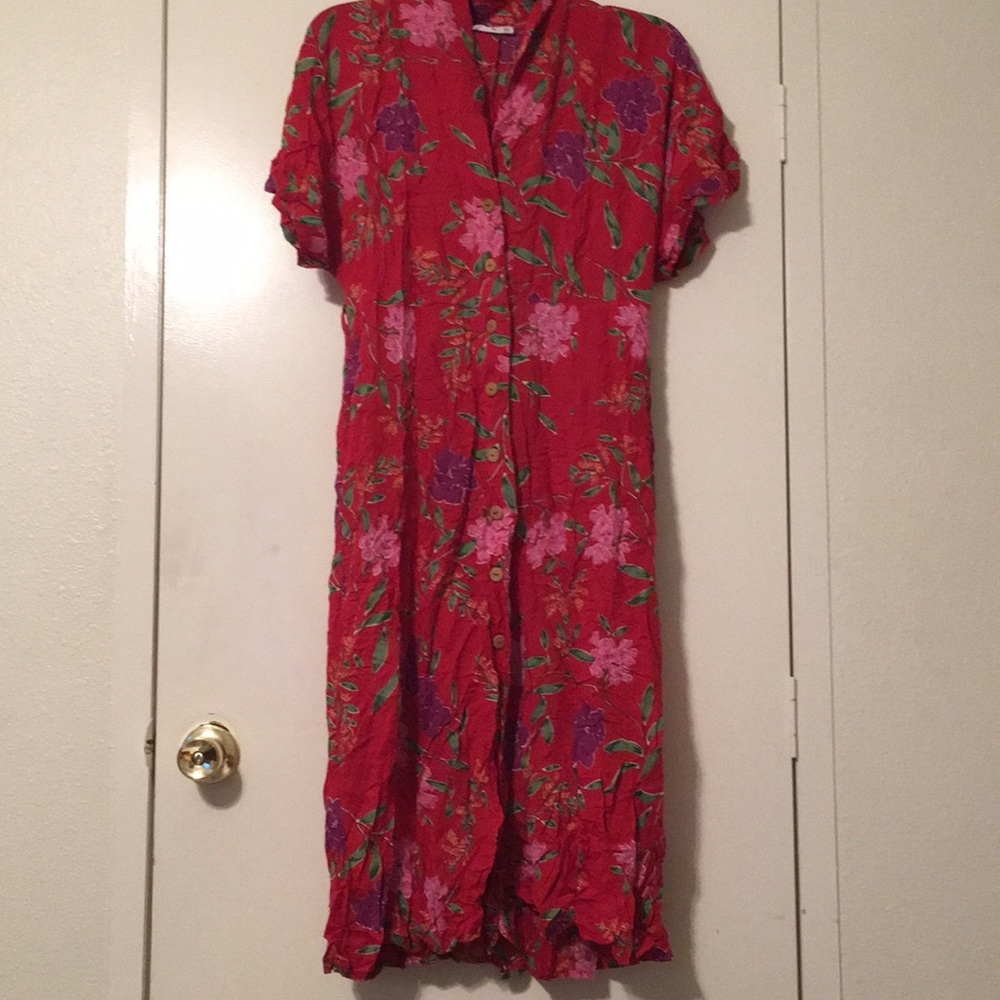 Red Summer Dress‼️wooden buttons